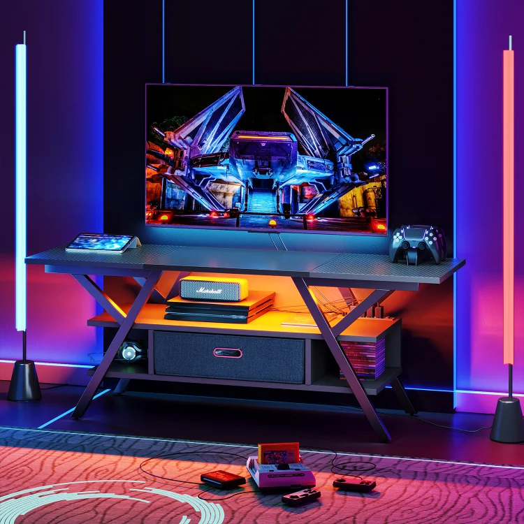 Bestier 55 inch Industrial TV Stand with LED Lights