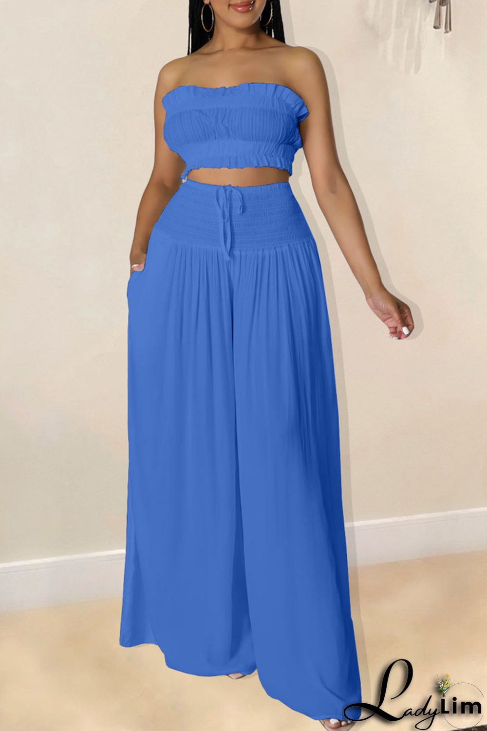 Red Sexy Solid Split Joint Stringy Selvedge Strapless Sleeveless Two Pieces
