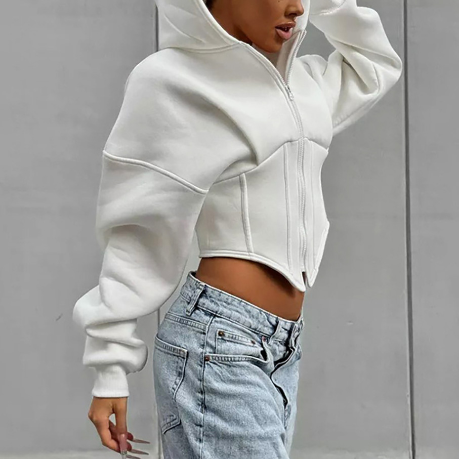 Women's New Fall And Winter Casual Zipper Long-sleeved Hooded Cardigan Short Jacket