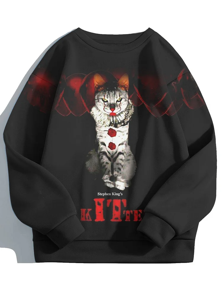 Men's Halloween Scary Kitten Clown Cat Print Sweatshirt