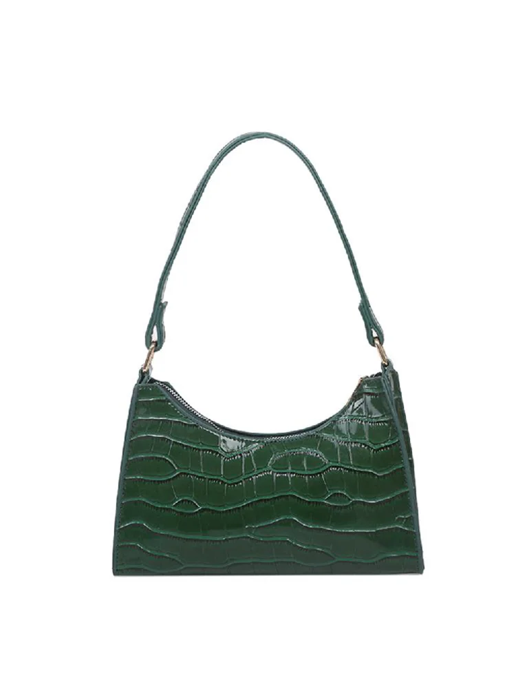 Fashion Alligator PU Handbag Women Solid Tote Elegant Shoulder Bag (Green)