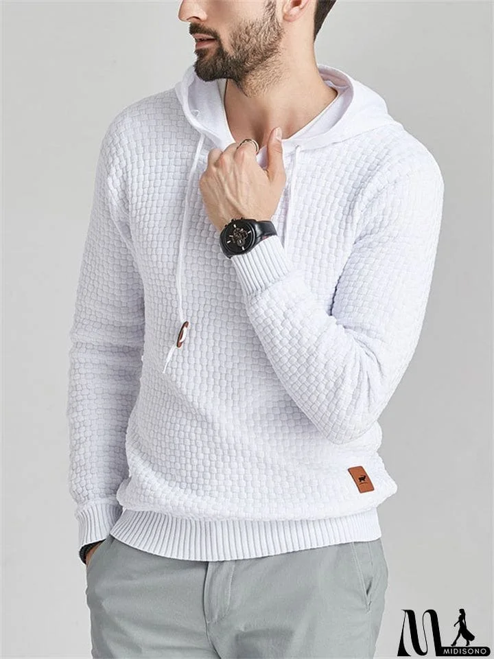 Men's Plaided Texture Knitted Long Sleeve Hoodies