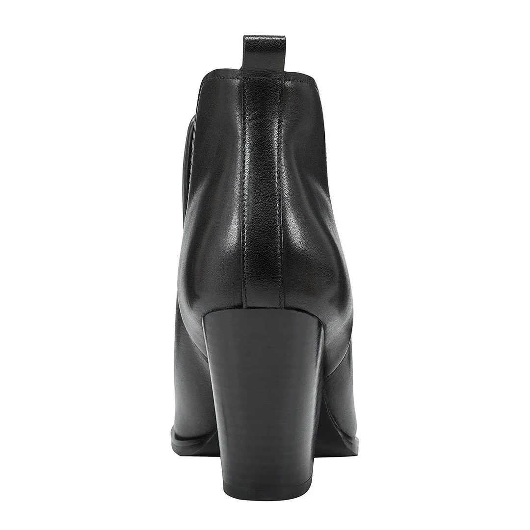 YDN Black Pointed Toe V Cut-Out Chunky Heel Booties for Women