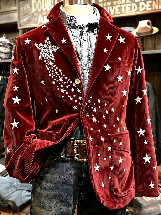 Men's Retro Christmas Print Casual Blazer 