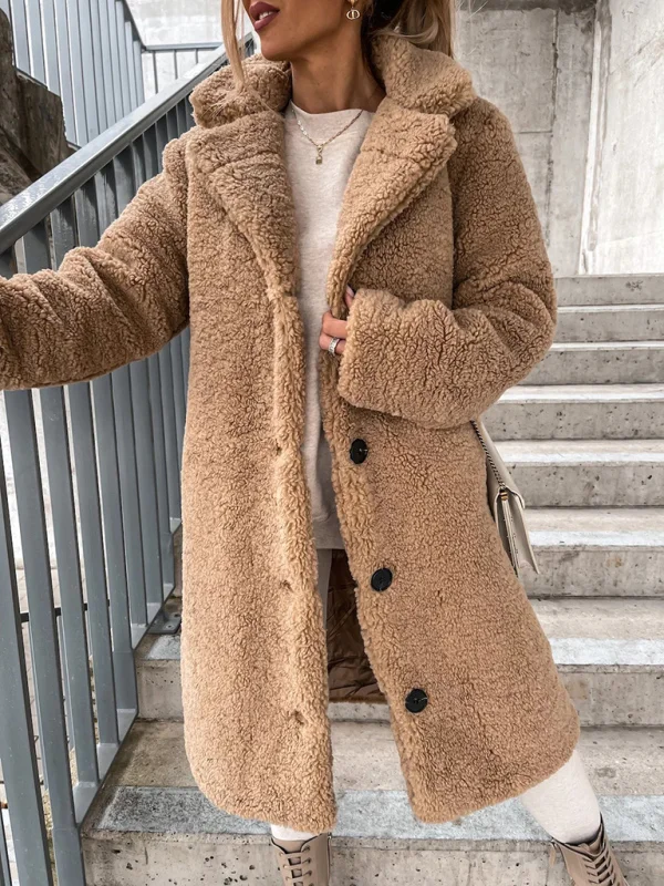 Autumn and winter furry long-sleeved lapel plush top long coat Flusfy