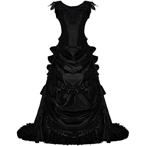 Women's Gothic Victorian Bustle Wedding Gown Renaissance Vintage Long Dress Steampunk Ball Gowns Evening Dress Costume