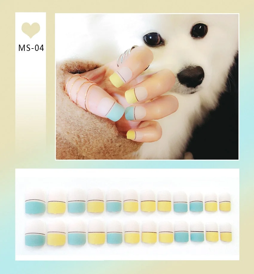 24pcs Matte False Nail Press On Nail With Glue Round Graffiti Fake Nail Manicure Nail Art Decoration  Nail Art Tools-Nail Inspo