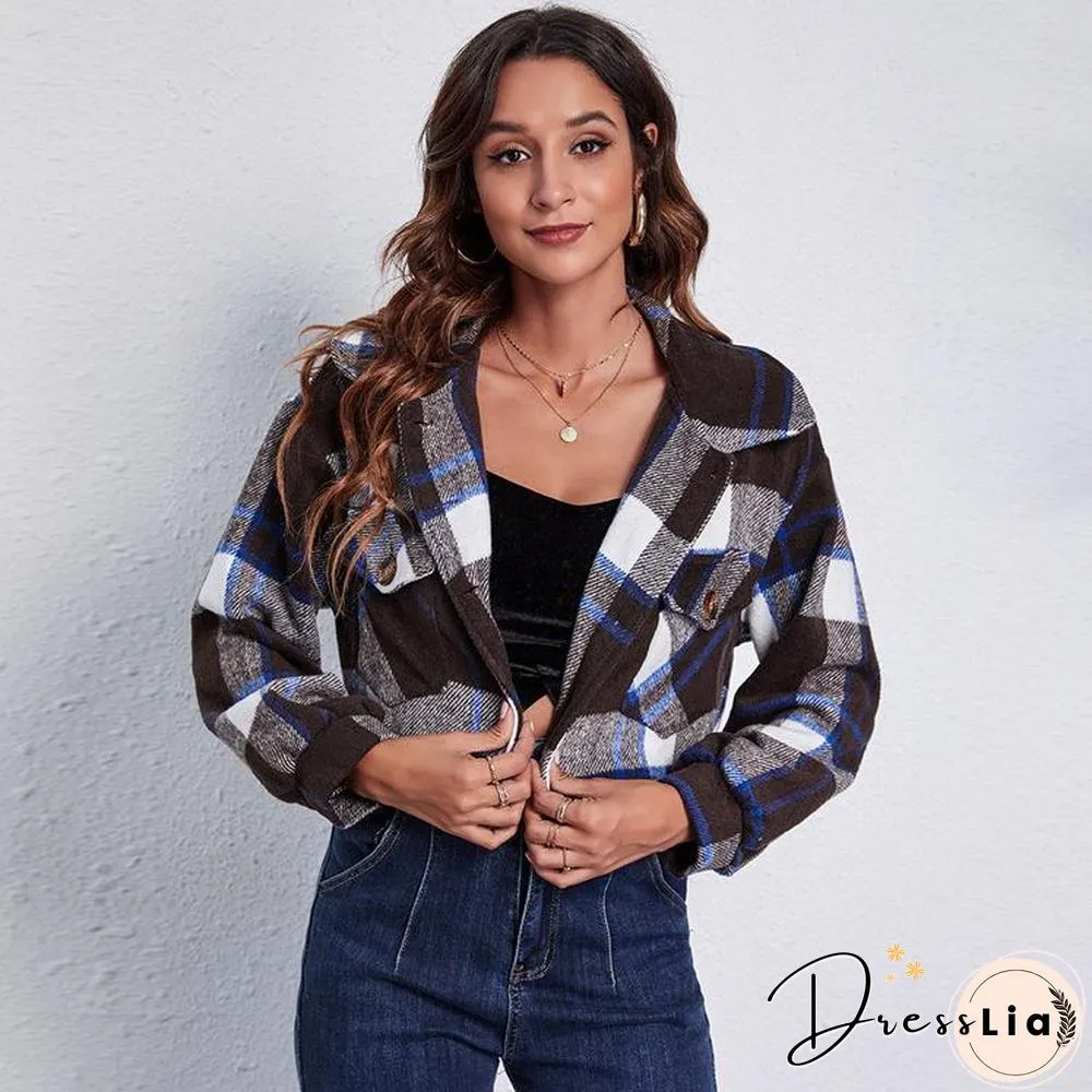 Lapel Loose Checked Short Coat