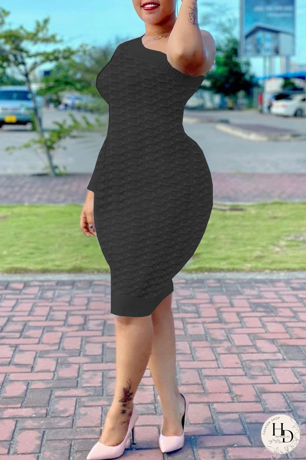 Sky Blue Fashion Sexy Solid Split Joint One Shoulder One Step Skirt Dresses