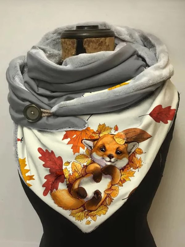 Autumn and winter maple leaves cute plush fox scarf shawl