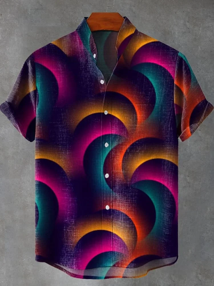 Abstract Gradient Twisted Glowing Stripes Art Print Casual Shirt