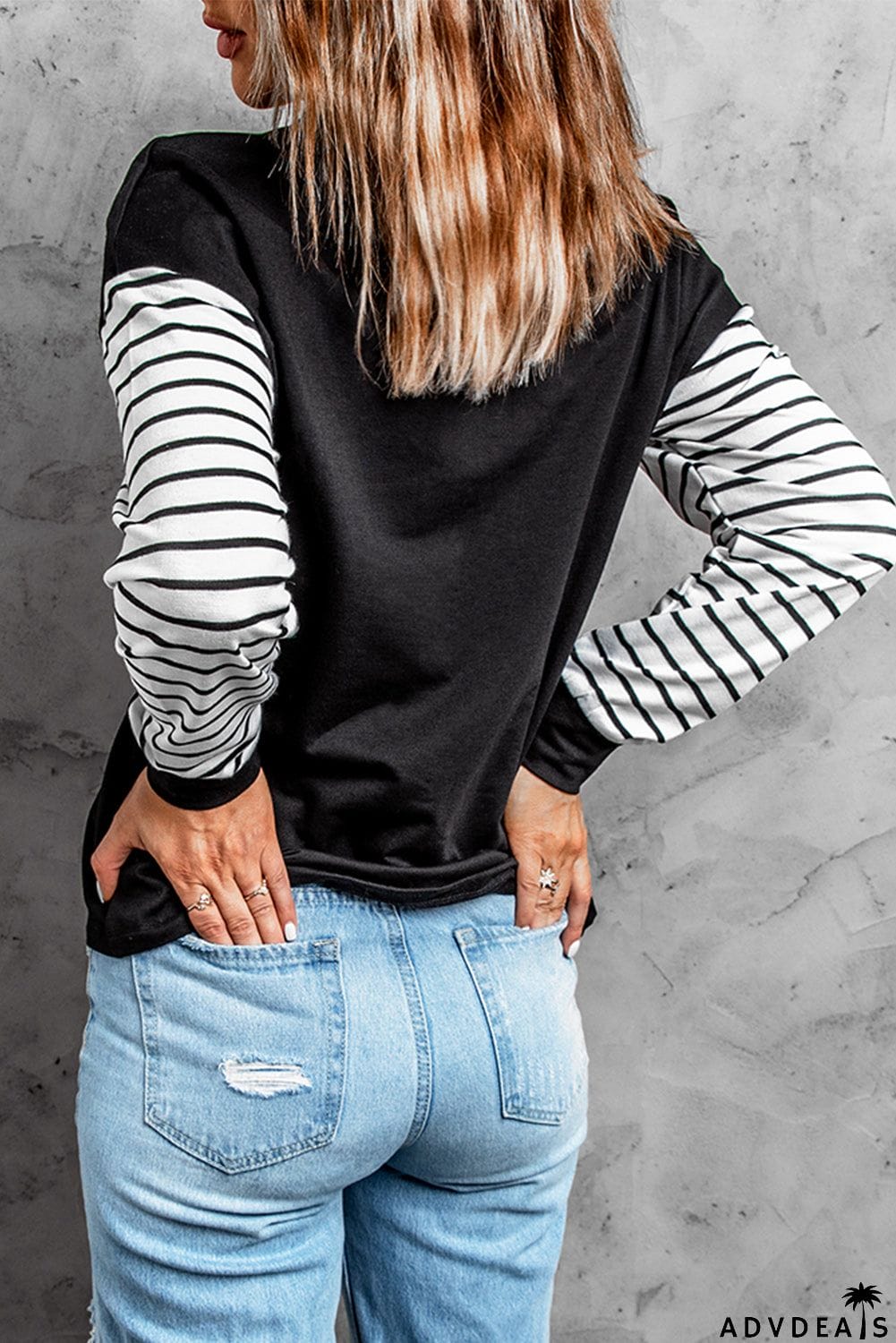 Black Striped Star Long Sleeve Top