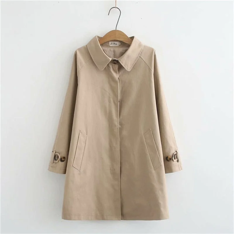2020 Plus size 4XL women's trench coat loose outerwear hide button windbreaker female casual tops solid color cotton trench 3259