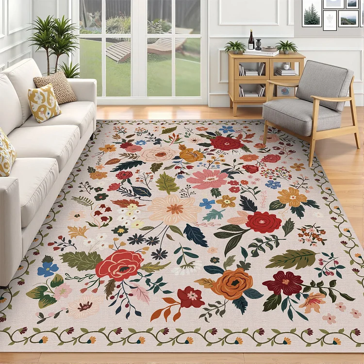 Sanmadrola Area Rugs for Living Room Rug 5x7/6X9/8X10 Machine Washable Non Slip Floral Vintage Low Pile Large Rugs for Living Room, Bedroom, Farmhouse, Dining Room,Kitchen Entryway Bathroom Office