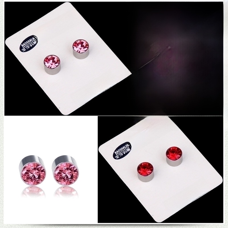 New Color Diamond Titanium Steel Magnetic Stud Earrings
