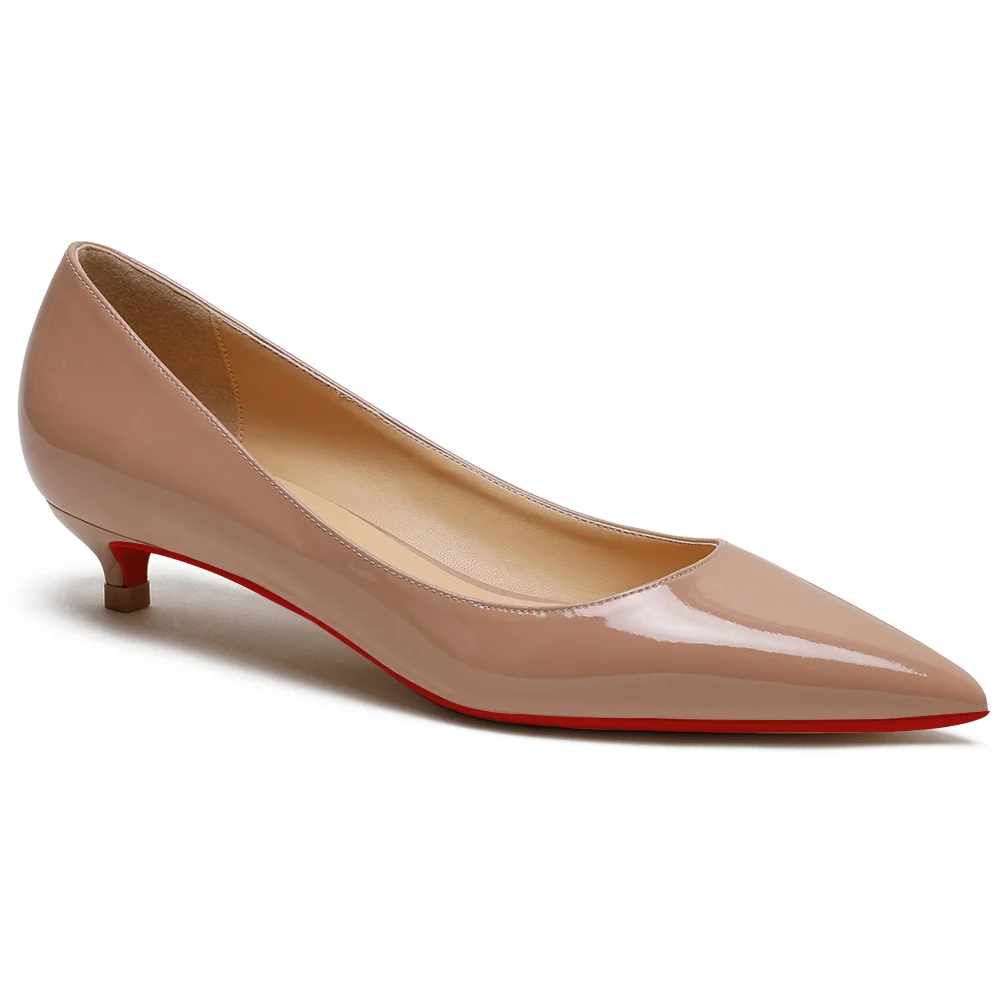 30mm Pointed Toe Red Bottom Kitten Heels Slip On Daily Pumps for Women-MERUMOTE