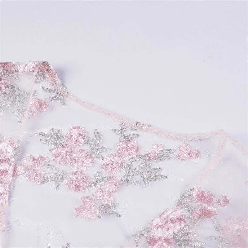 Women Blouse Summer See-through Sheer Mesh Fishnet Long Sleeve Shirt Ladies Tops Blouse Tee Tops Blouses Woman 2019 Floral Shirt