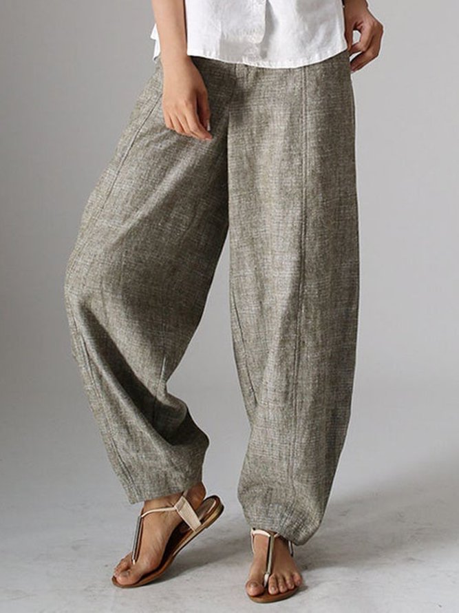 Natural Casual Plain Linen Pants