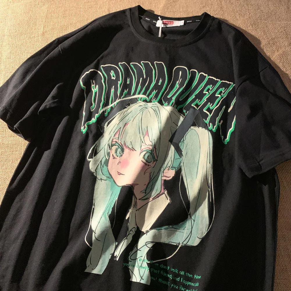 Toloer Drama Queen Anime Graphic T-shirt-Outfit Ideas