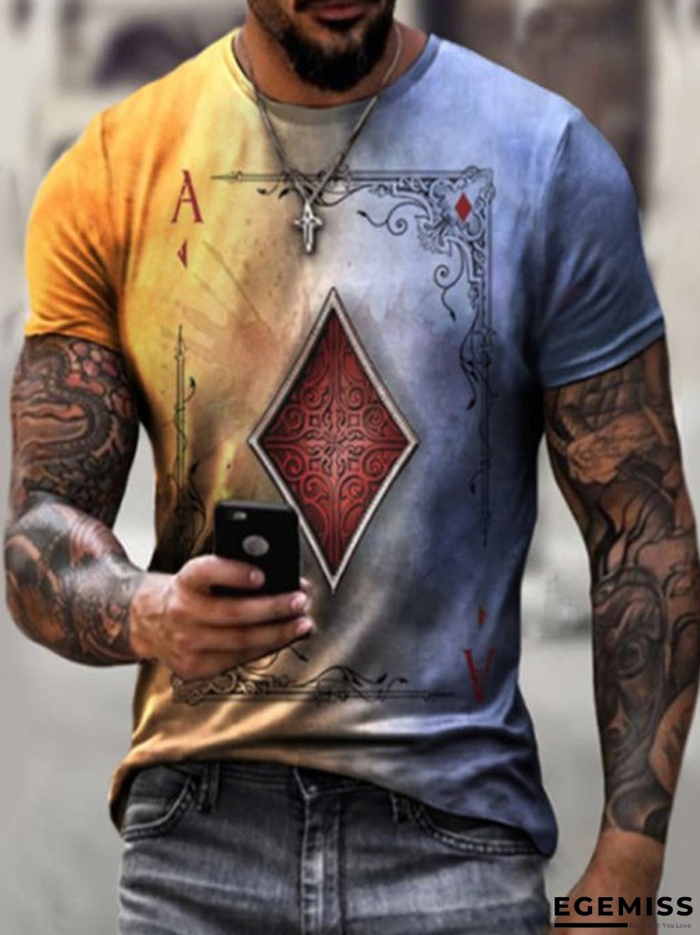 Trade Summer Men's Fashion Leisure Simple Poker Printed Round Neck Short Sleeve T-shirt | EGEMISS