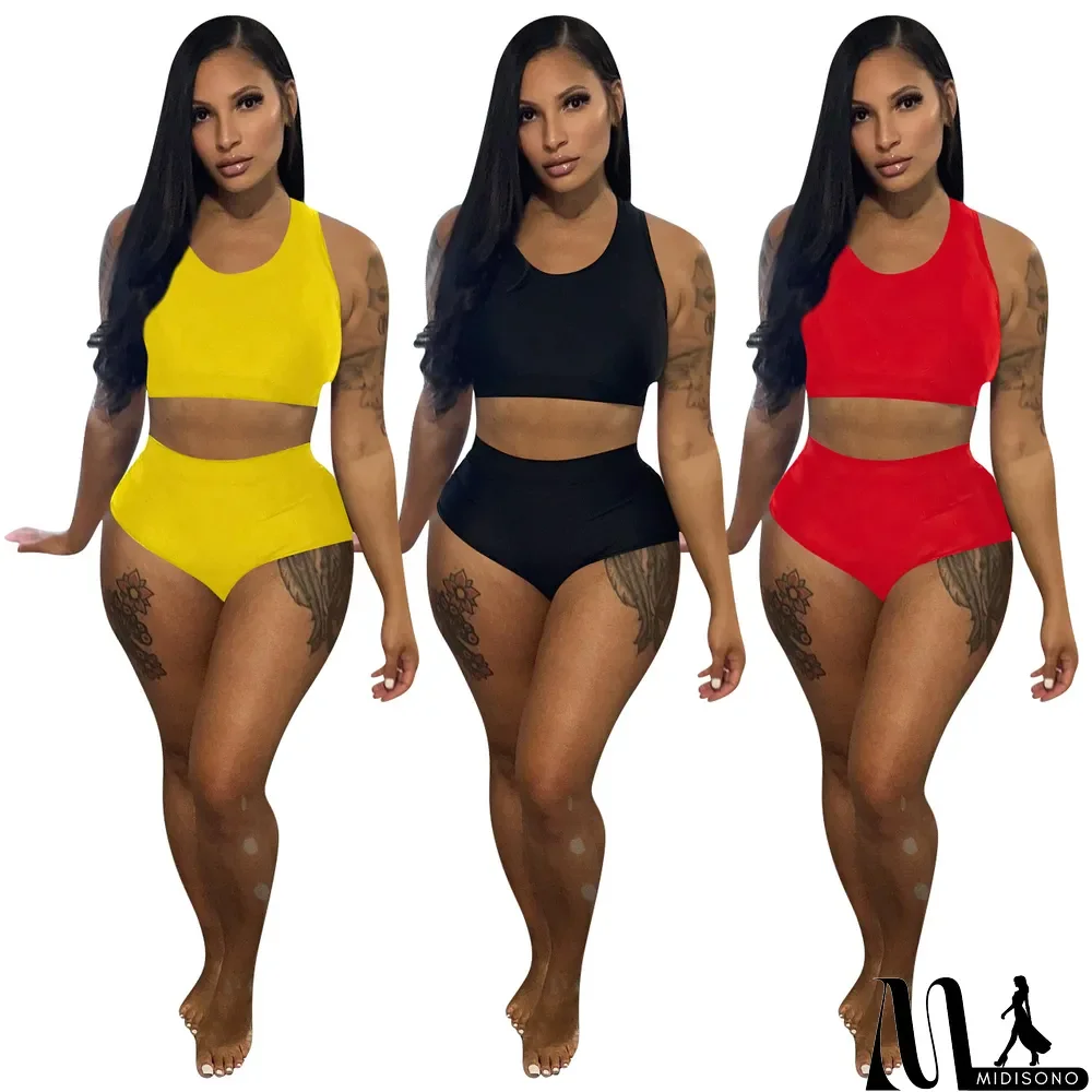 MidiSono - Solid Sext Tank Top And Shorts 2 Piece Sets