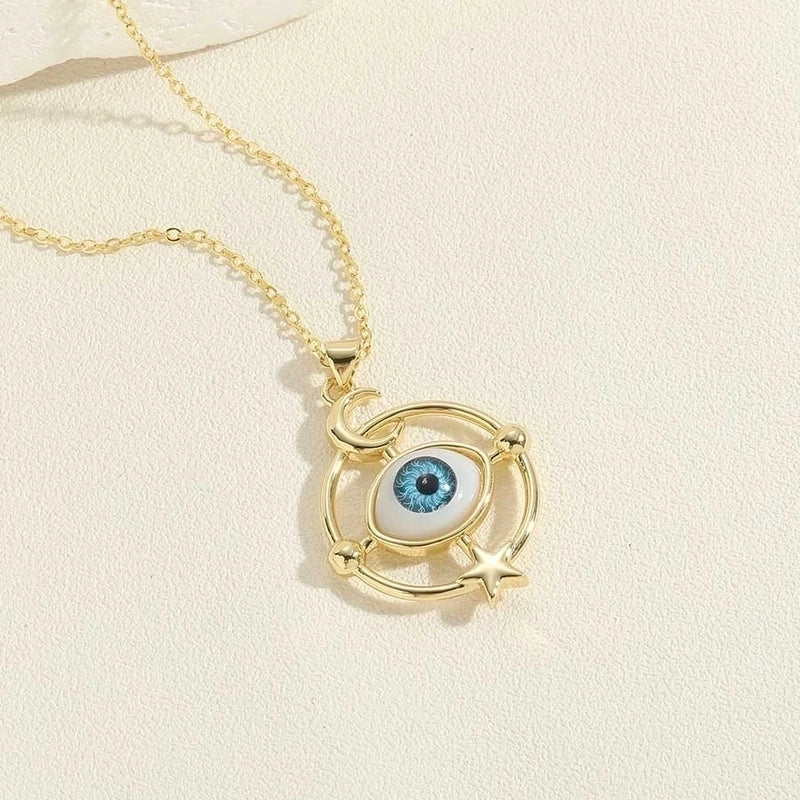 Vintage Style Minimalist Commute Sun Copper Plating Inlay Resin Zircon 14k Gold Plated Pendant Necklace