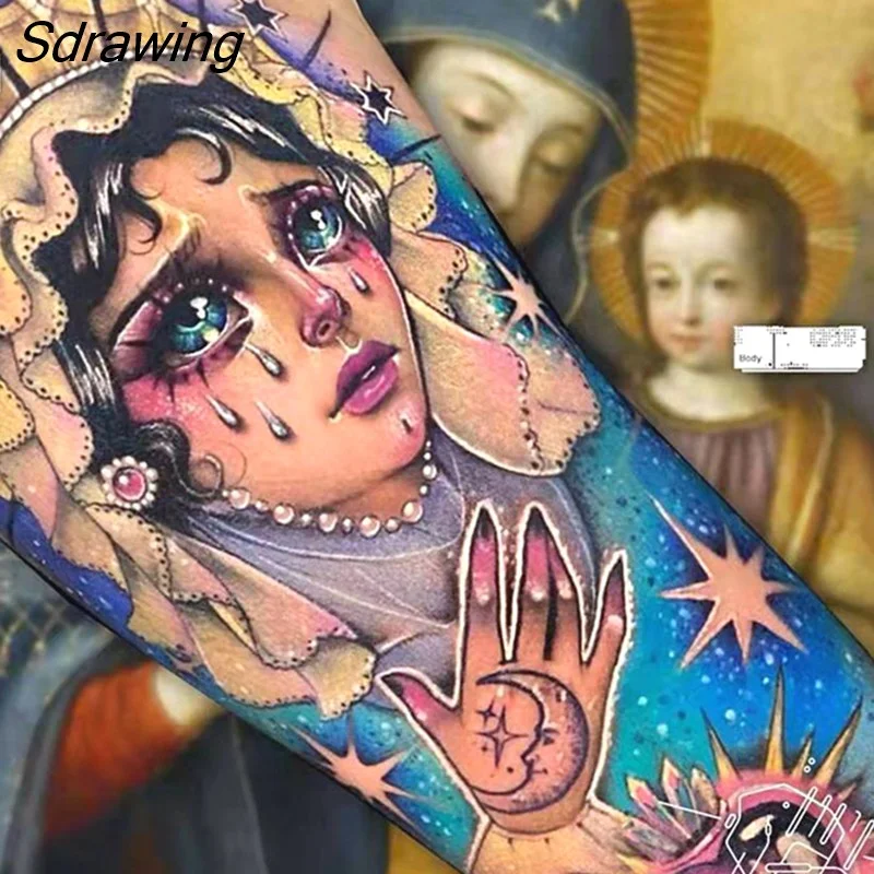 Sdrawing Temporary Tattoo Sticker Anime Cartoon Cute Pink Hair Girl Flower Necklace Fake Tatto Flash Tatoo Art for Women Men