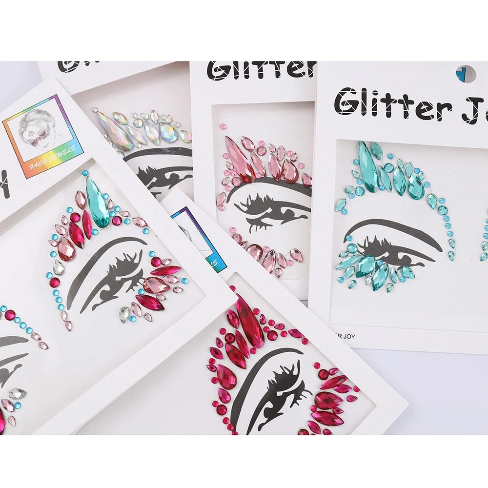 3D Crystal Sticker Masquerade Shiny Face Decoration Music Festival Trendy Shiny Acrylic Drill Sticker Temporary Tattoo Sticker
