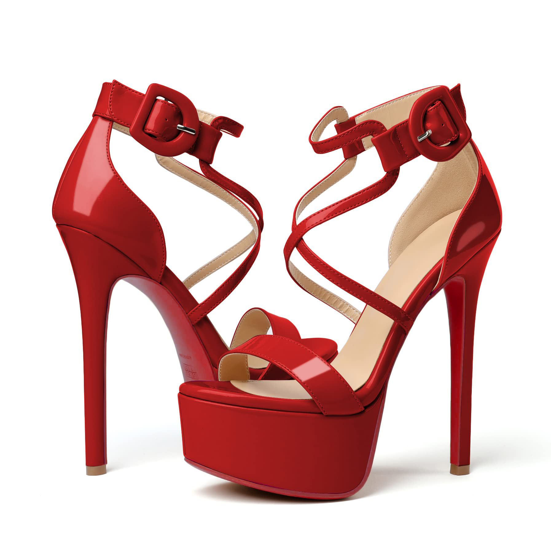 150mm Open Toe Platform Sandals Ankle Strap High Heel Red Bottom Summer Shoes for Women-MERUMOTE