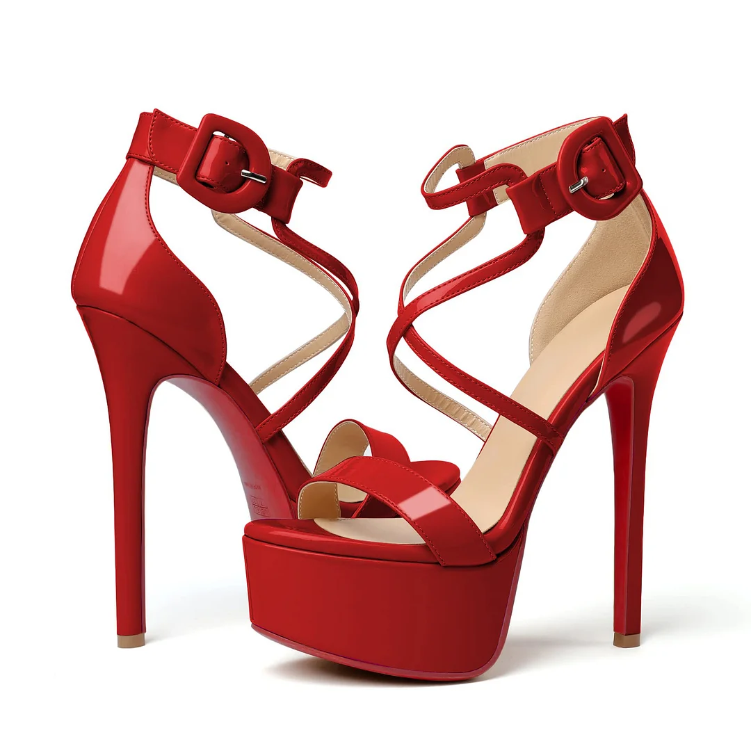150mm Open Toe Platform Sandals Ankle Strap High Heel Red Bottom Summer Shoes for Women-MERUMOTE