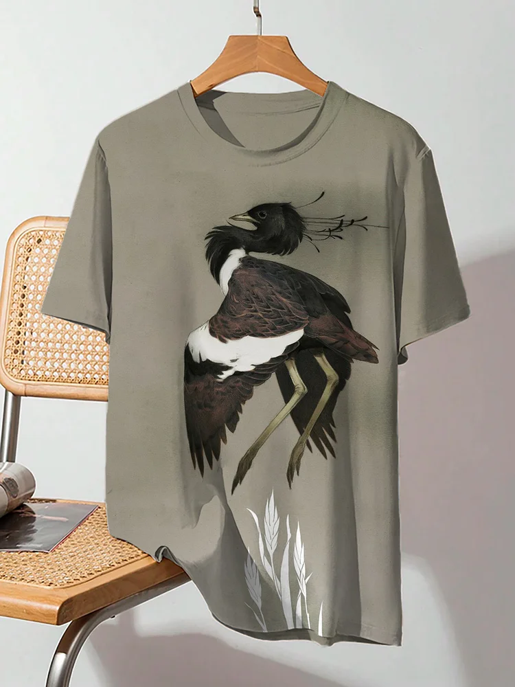 Men's Retro Bird Illustration Art Print Casual T-Shirt