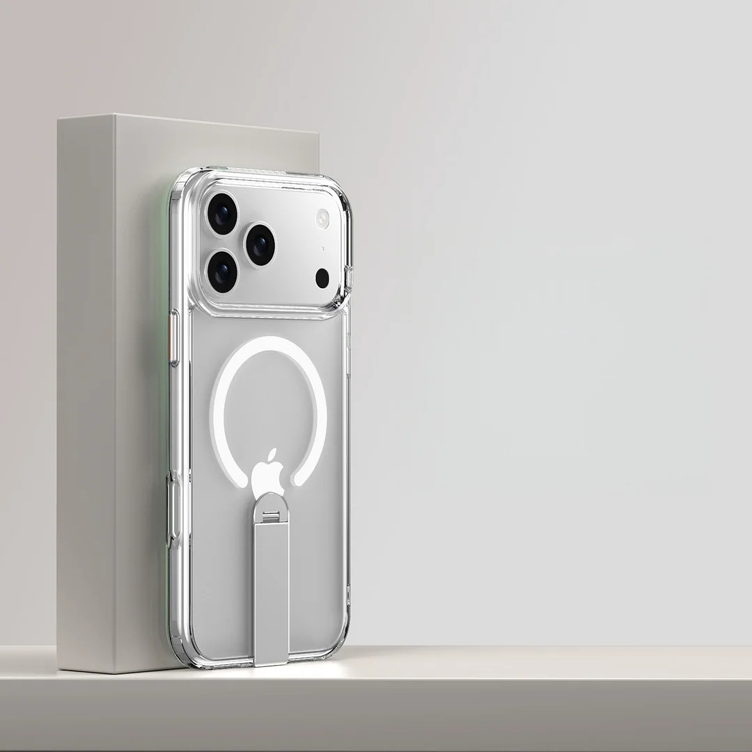 Suitable For Apple 17 Mobile Phone Case Straight Rotating Magnetic Stand Magsafe Transparent Iphone17Pro Mobile Phone Case