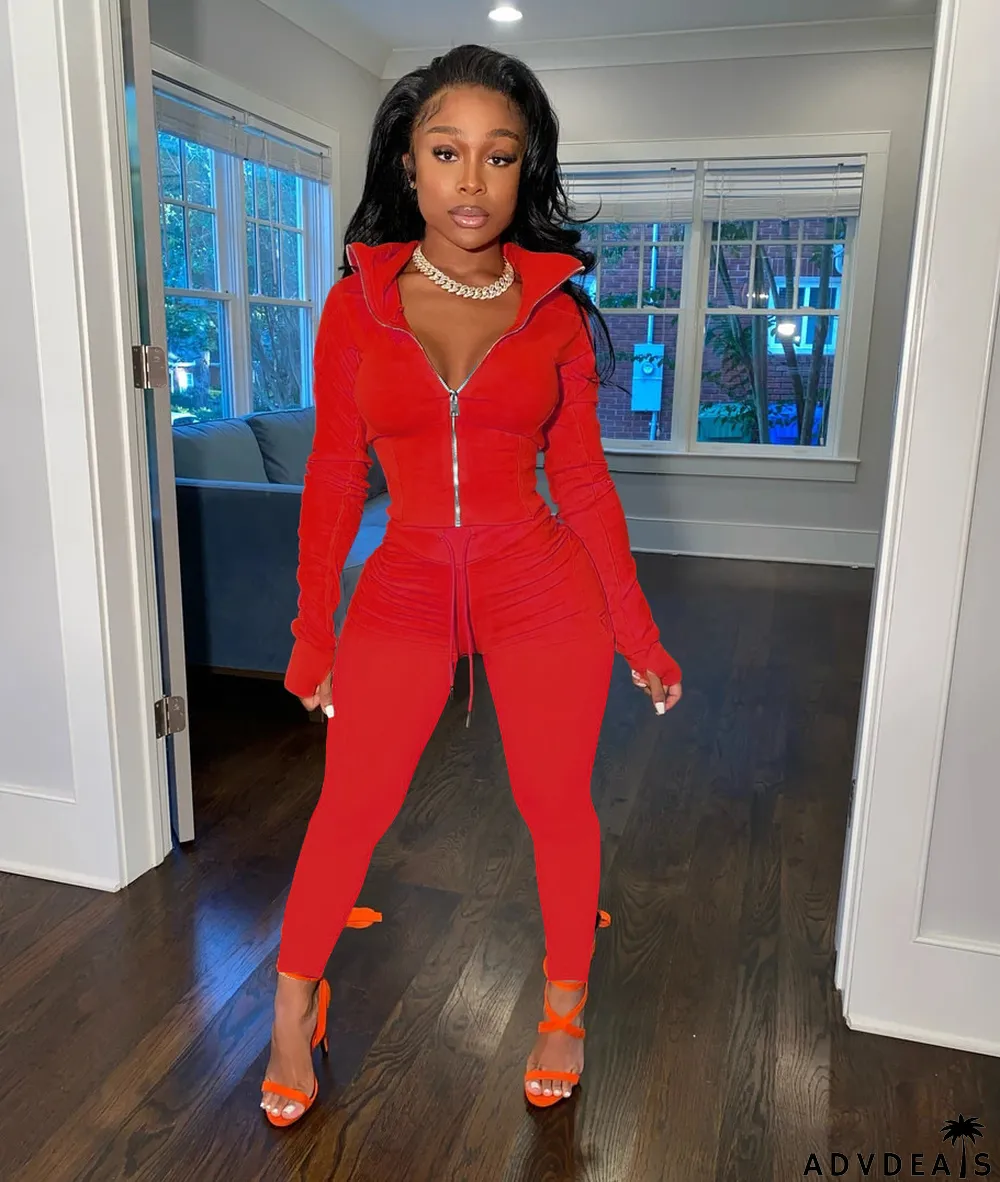 Finger Sleeve Casual Sports Two-piece Suit