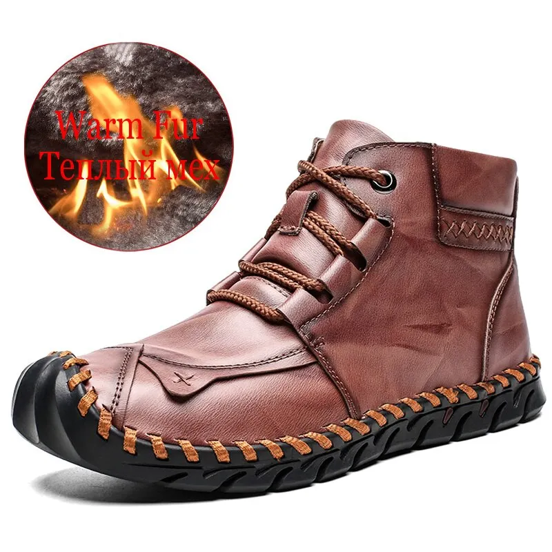 Brand Classic Winter Men Boots Thick Plush Warm Male Snow Boots Italy Handmade Man Ankle Boots Waterproof Non-slip Man Moccasins