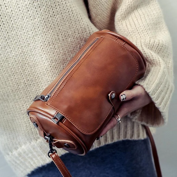Ladies Retro Forest Cylinder Small Pocket Zipper One Shoulder Messenger Bag-Mayoulove