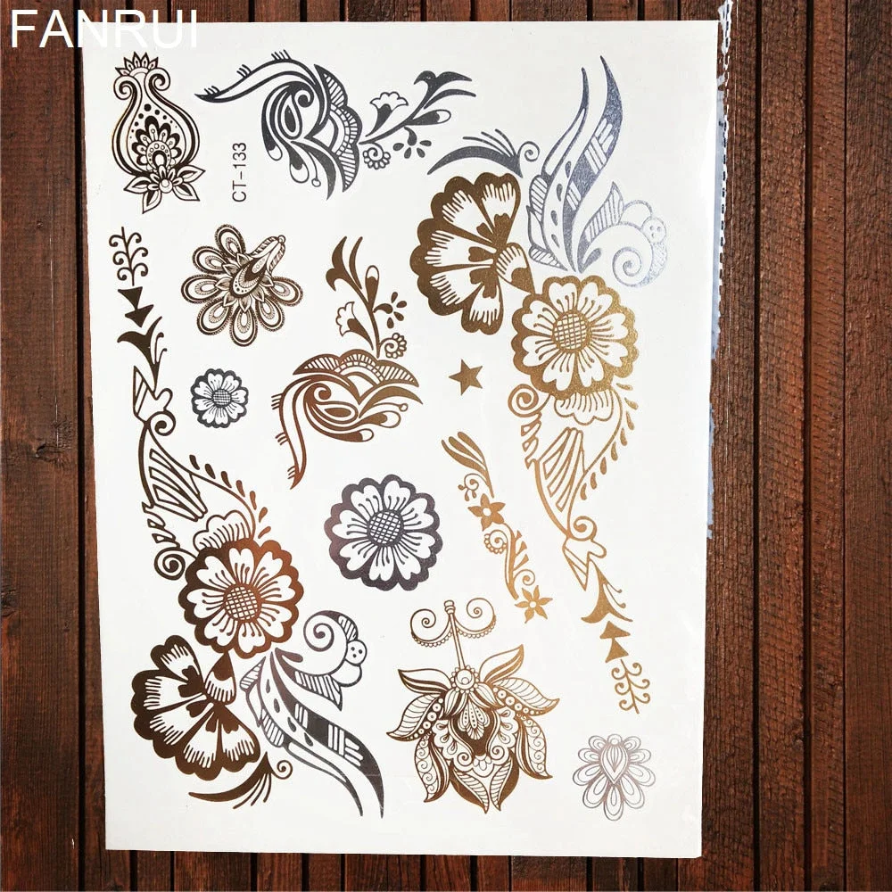 Star Moon Diamond Golden Metallic Tattoo Stickers Women Body Hands Art Temporary Tattoo Sexy Girl Leg Flash Tatto Glitter Metal