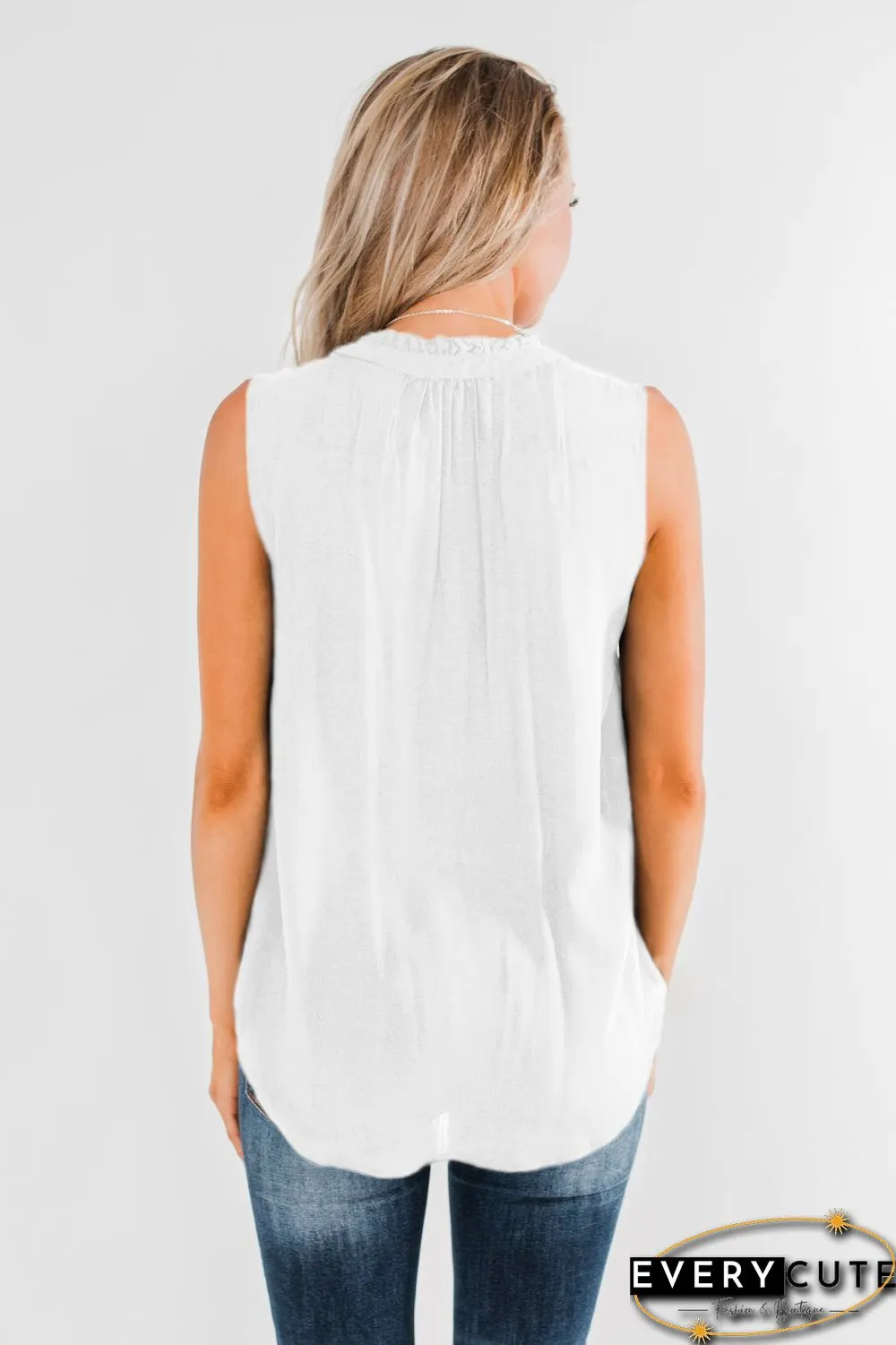 White Larger Than Life Neck Tie Tank Top