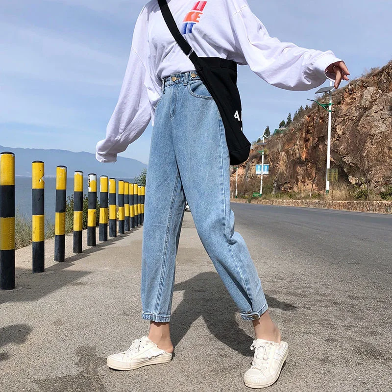 High Waist Jeans Women Korean Style Stretchy Hot Sale Fashion Slim All Match Washed Womens Streetwear Trousers Boyfriend Casual