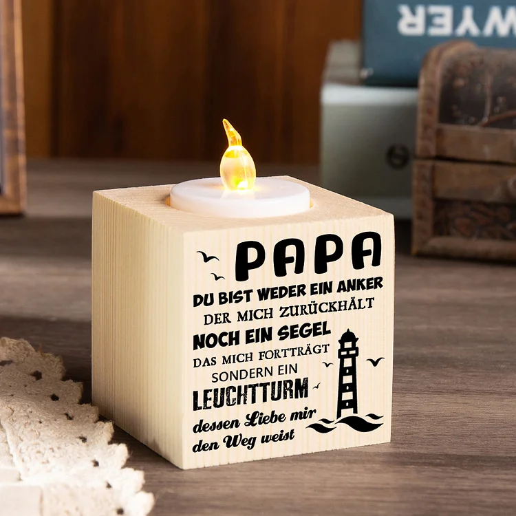 Kettenmachen Holz Kompliment Kerzenhalter 1 bedruckte Seite-Papa du bist ein Leuchtturm, dessen Liebe mir den Weg weist-Geschenk für Vater