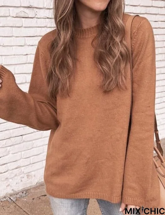 Casual Solid Color Crew Neck Long Sleeves Sweater