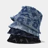 Unisex Trendy Star Frayed Edge Denim Foldable Fisherman Bucket Hat 