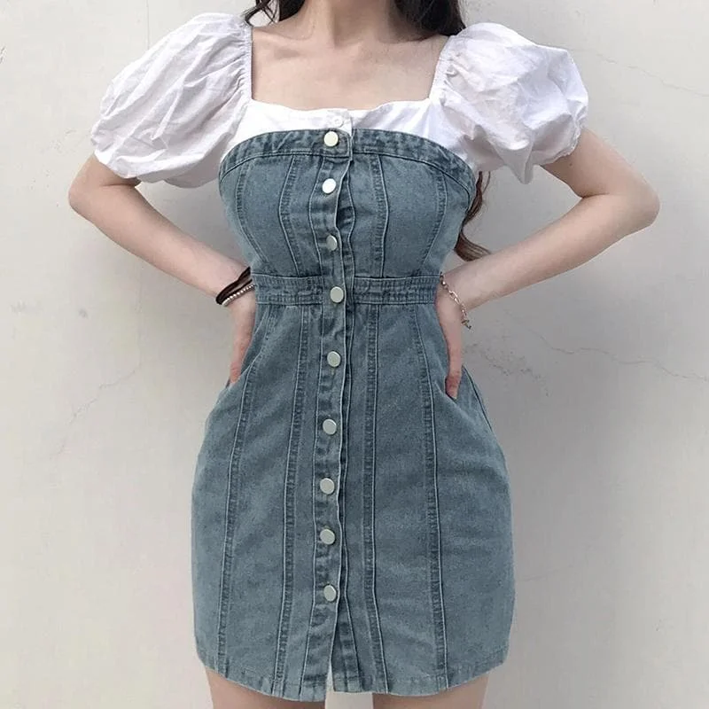 Denim Button-up Bodycon Tube Dress SS1247