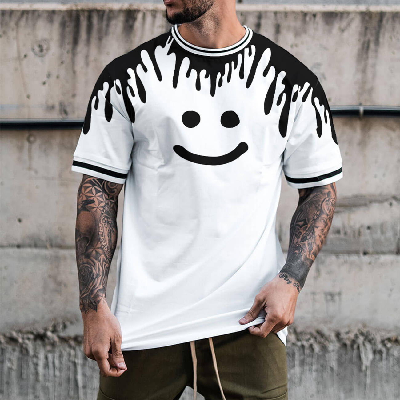 Smile Print T-shirt Men's Casual Color Matching Short-sleeved T-shirt