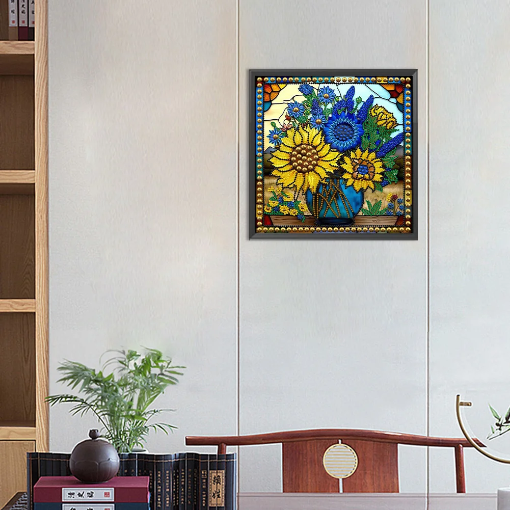 Diamond Painting - Partial Special Shaped Drill - Stained Glass Sunflower(Canvas|30*30cm)