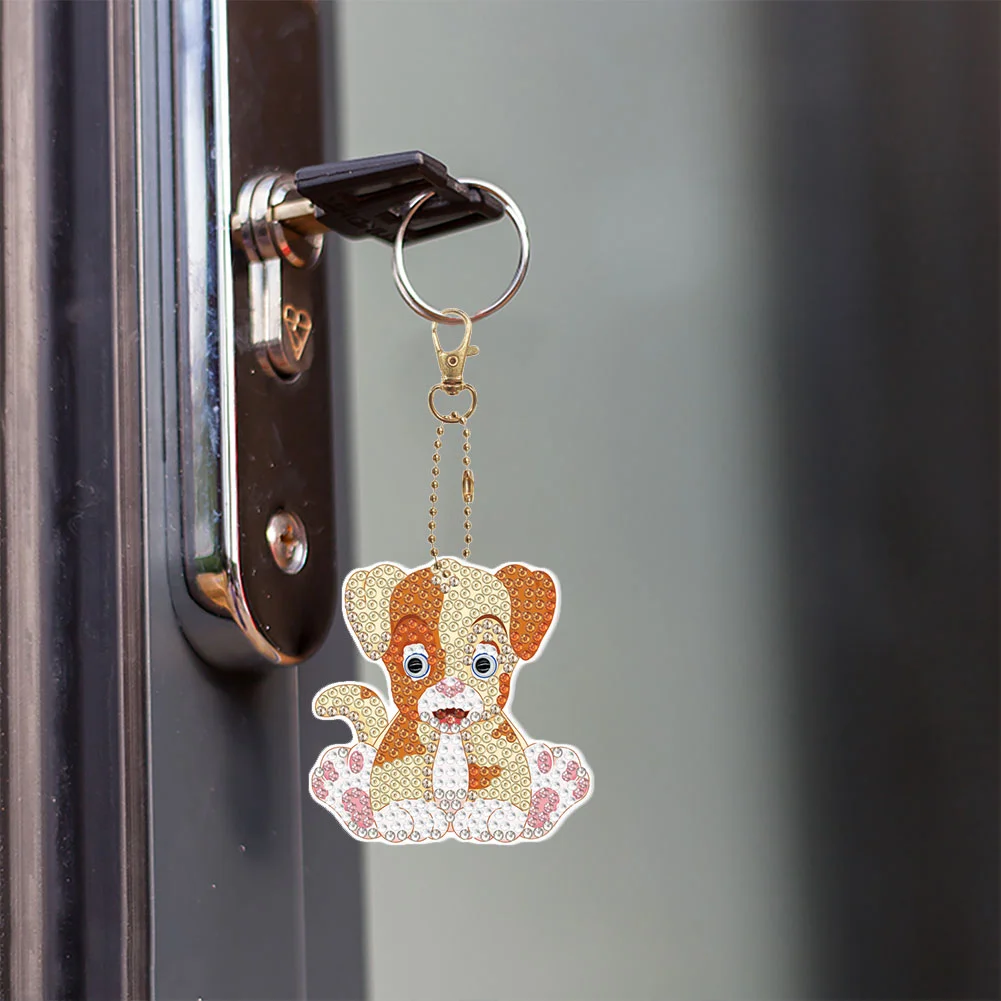 5pcs Diamond Painting Keyring Kits DIY Dog Keychain Bag Pendant(Double Sided)