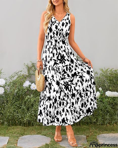 V-Neck Sleeveless Printed Maxi Dress