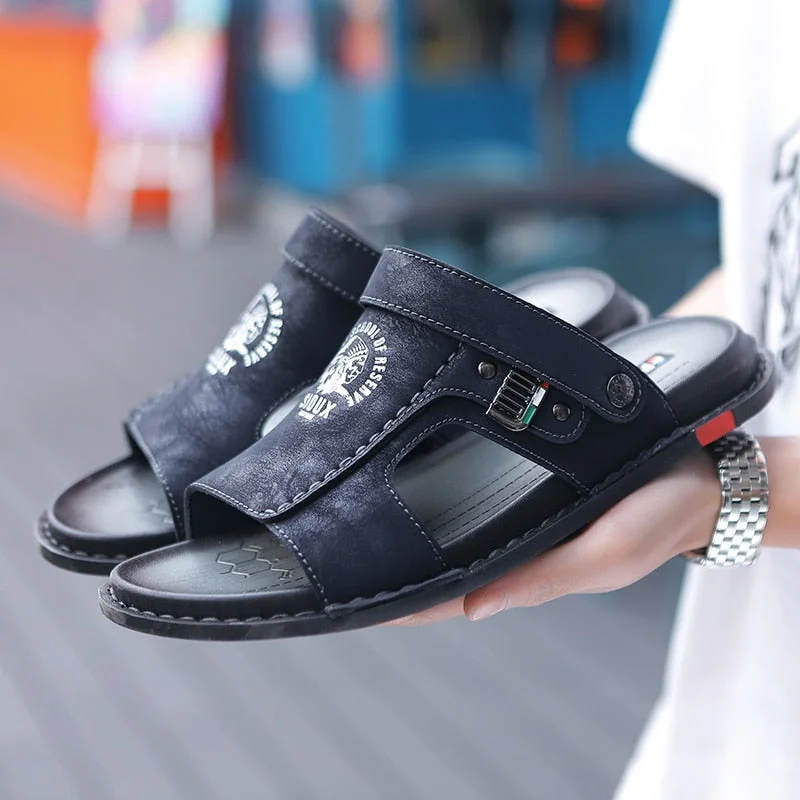 Big Size 47 Men Genuine Leather Sandals Summer Classic Men Shoes Slippers Soft Sandals Men Roman Comfortable Walking Footwea