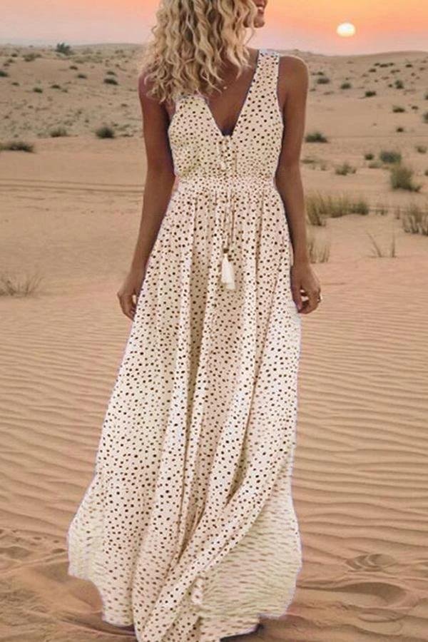 Sleeveless polka dot v neck dress Clearance