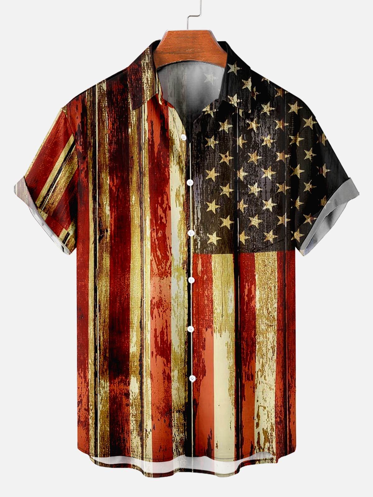 Men's Vintage American Flag Textured Print Shirt PLUSCLOTHESMAN