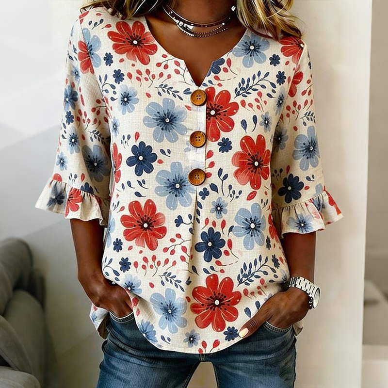  Women's Independence Day Anniversary Floral Print Half Sleeve Casual Shirt Westsshops